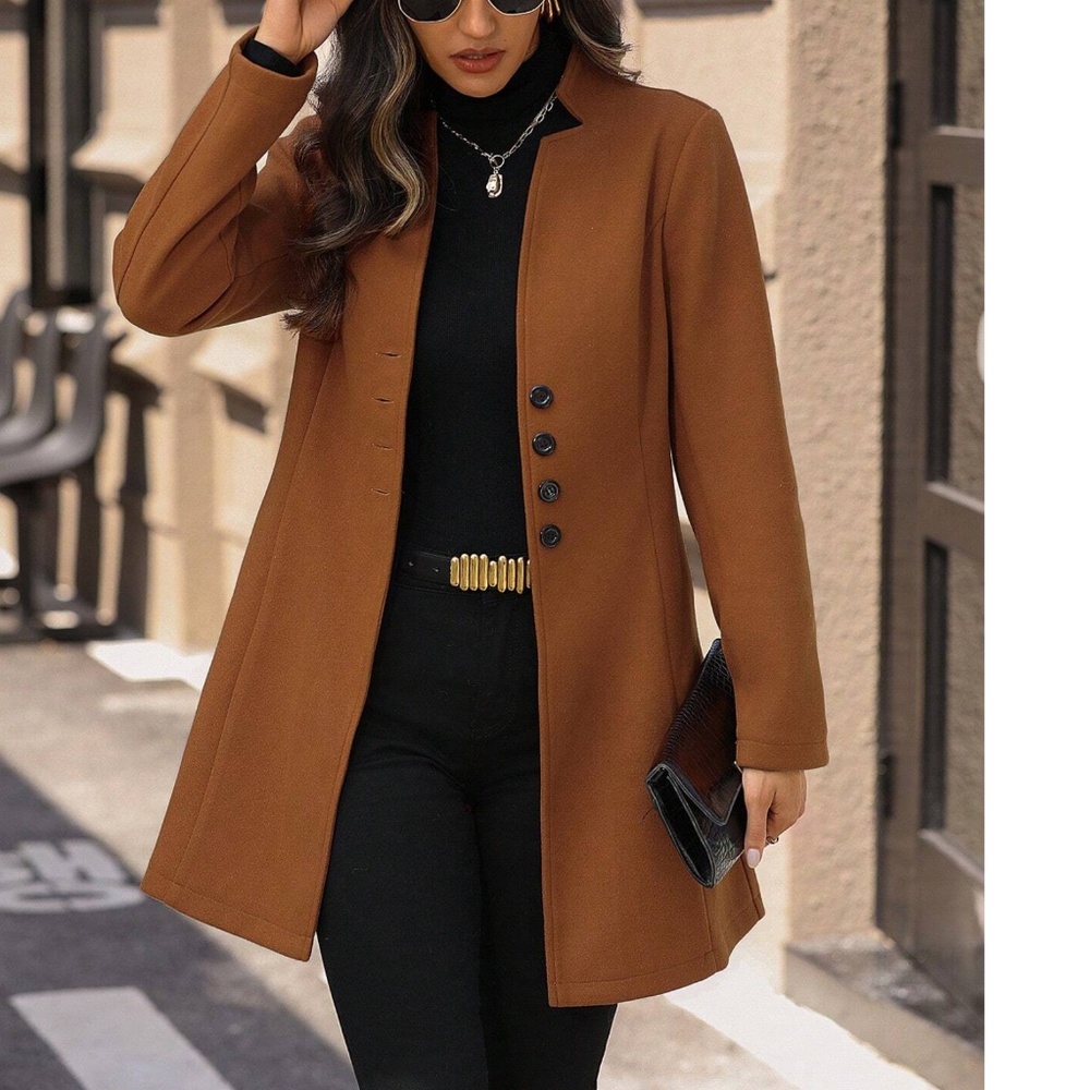 Solid Button Closure Loose Fit Jacket Coat - Picture 7 of 9